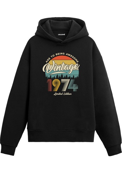 1974 Vintage Nostalji Doğum Günü Hediyesi Vintage Tasarım Kapşonlu Sweatshirt