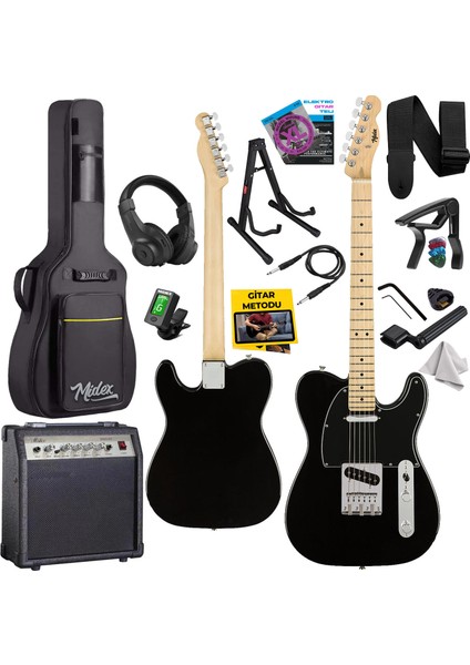 TLX-50BK-30AMP Tele Kasa Maple Klavye 2 Single-Coil 30W Amfili Elektro Gitar