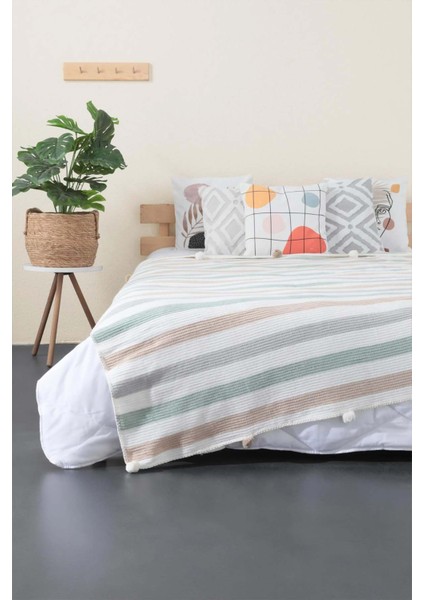 Ponpon Pamuklu Tek Kişilik Battaniye 150X200 cm