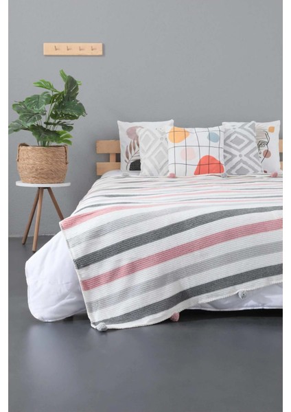 Ponpon Pamuklu Çift Kişilik Battaniye 200X220 cm