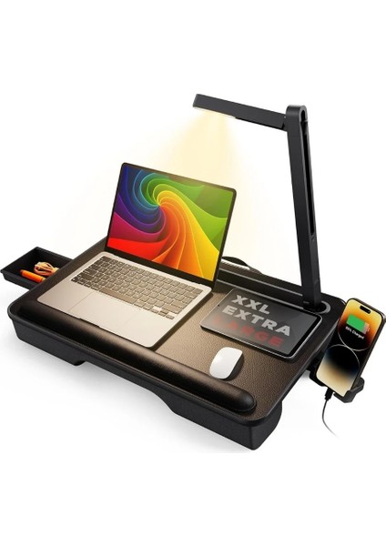 Saiji Gx8 LED Işıklı Çok Fonksiyonlu Laptop Standı – 3 Kademe LED Işık, Büyük Pvc Deri Yüzey, Taşınabilir Laptop Masası, Telefon Tutucu ve Entegre Depolama Çekmecesi ile 17″ Inç Laptop Uyumluluk