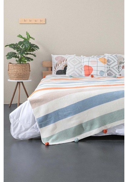 Ponpon Pamuklu Çift Kişilik Battaniye 200X220 cm