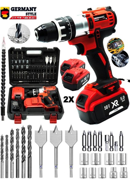 4.0 - 4.4 Ah Alman PRO-512VX Çift Akülü Darbeli Kart Soğutmalı Torklu Matkap 30 Parça Setli 2 Darbe