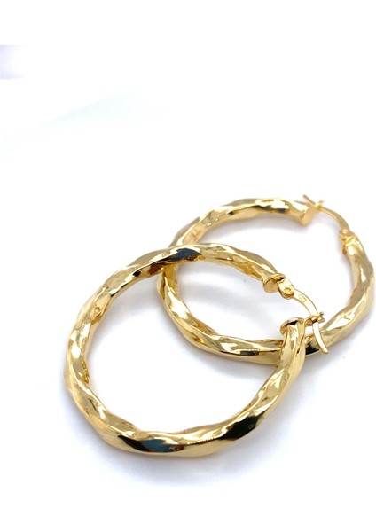 925 Ayar İthal Gümüş Gold Halka Küpe Rodyum Kaplama