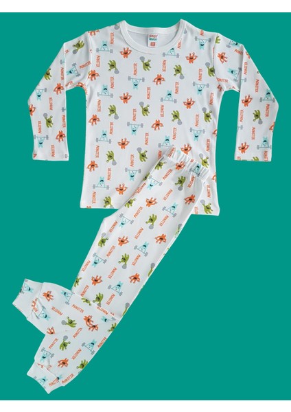 Uzun Kollu Desenli Çocuk Pijama Takım #baskılıçocukpijamatakım #çamaşırbahçesi #haltercidesenpijama