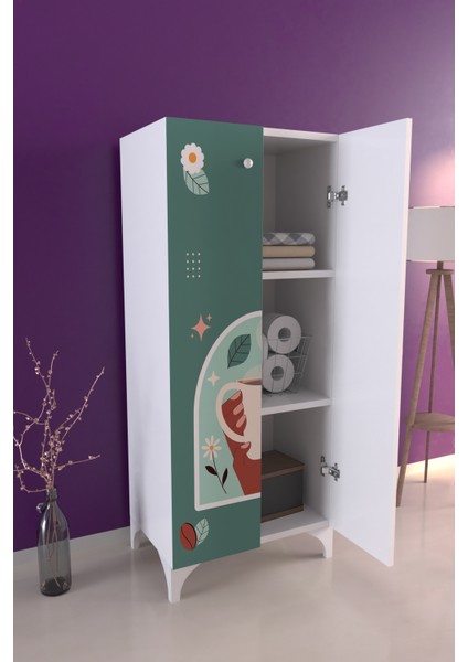 Kahve Temalı 3 Raflı Çok Amaçlı Dolap Mutfak Salon Banyo Ofis Salon Dolabı