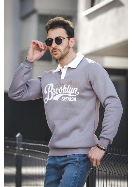 Est 1898 Baskılı Üç Iplik Şardonlu Slim Fit Polo Yaka Erkek Sweatshirt fiyatları