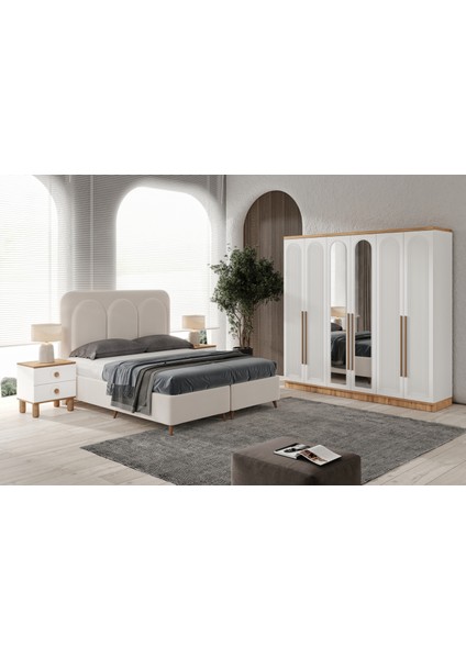 Ücretsiz Montaj - %100 MDF Rosa 6 Kapaklı Yatak Odası Takımı - MDF Dolap - Elbise Dolabı