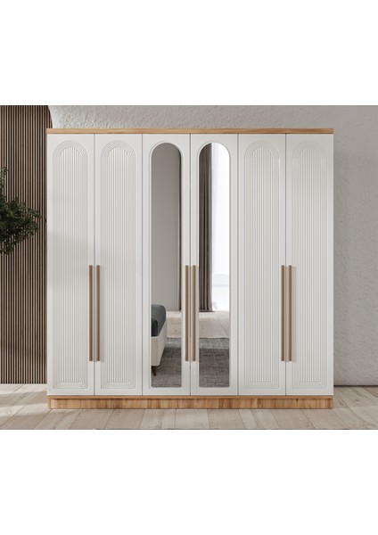 Ücretsiz Montaj - %100 MDF Rosa 6 Kapaklı Yatak Odası Takımı - MDF Dolap - Elbise Dolabı