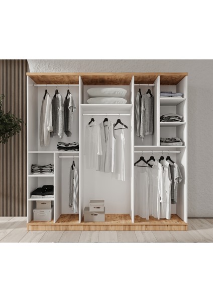Ücretsiz Montaj - %100 MDF Rosa 6 Kapaklı Yatak Odası Takımı - MDF Dolap - Elbise Dolabı