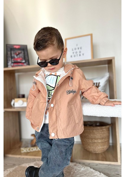 Kurukafa Desenli Yağmurluklu Erkek Çocuk 3 lü takım - Camel modelleri