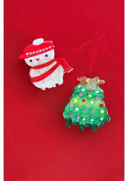 Yılbaşı Ağacı ve Kardanadam Figürlü Asetat Mandal Toka 2 Adet fırsatları