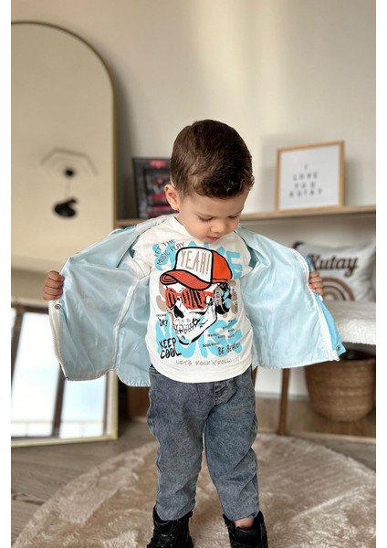Kurukafa Desenli Yağmurluklu Erkek Çocuk 3 lü takım - Mavi fiyatları