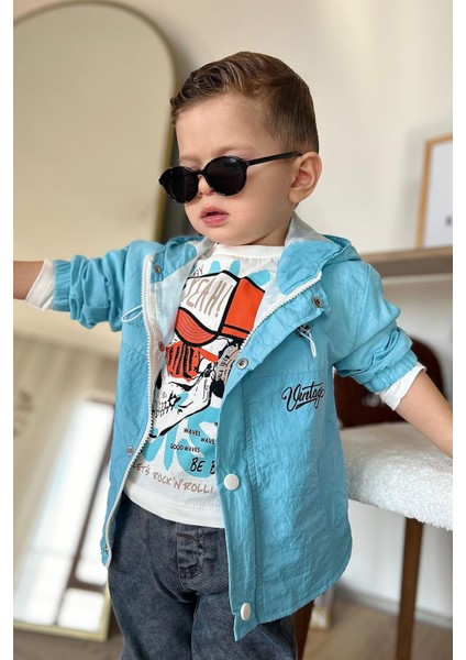 Kurukafa Desenli Yağmurluklu Erkek Çocuk 3 lü takım - Mavi indirimleri