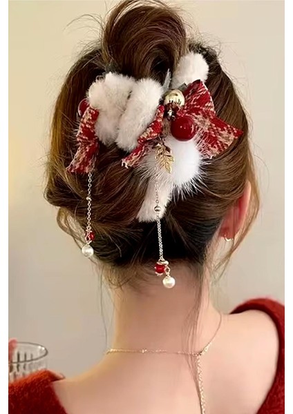 Yılbaşı Kaşe Desenli Tüylü Mandal Toka