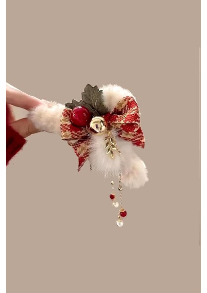 Yılbaşı Kaşe Desenli Tüylü Mandal Toka fiyatları