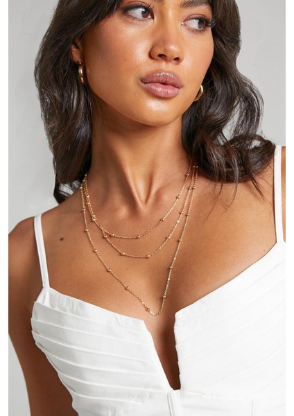 3 Sıralı Altın Kaplama Vıp Kadın Top Zincir Kolye indirimleri