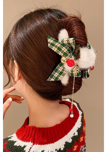 Yılbaşı Kaşe Desenli Tüylü Mandal Toka