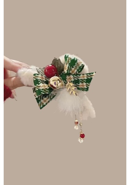 Yılbaşı Kaşe Desenli Tüylü Mandal Toka modelleri