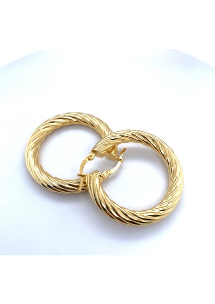 925 Ayar İthal Gold Sarmalı Gümüş Küpe Rodyum Kaplama