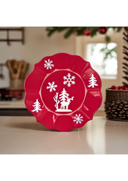 New Year Yılbaşı Snowy Pasta Tabağı 24 cm Kırmızı