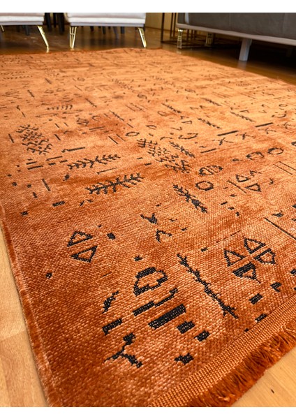 Ecosıa Modern Şönil Kilim Halı Yüksek Kalite Yolluk Antrasit Yıkanabilir Saçaklı Kaymaz Taban