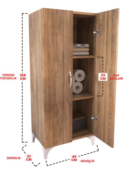 Minimal Çiçekler 3 Raflı Çok Amaçlı Dolap Mutfak Salon Banyo Ofis Salon Dolabı