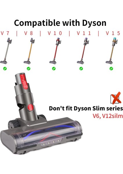 V7 V8 V10 V11 V15 Elektrikli Süpürgeler Için Fırça, Sert Zeminler ve Halılar Için LED Işıklı Değiştirilebilir Fırça Başlığı (Yurt Dışından)