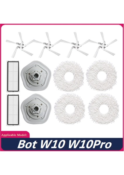 12 Adet Yedek Yedek Parça Yıkanabilir Hepa Filtre Paspas Bezi Yan Fırça W10/W10 Pro Robotlu Süpürge (Yurt Dışından)