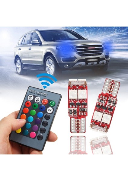 Adet T10 W5W LED Rgb Uzaktan Kumanda Işıkları Gösterge Ampul Araba Iç Kama Yan (Yurt Dışından)