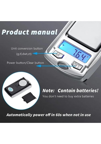 1 Adet Mini Dijital Cep Terazisi LCD Arka Aydınlatmalı Ekranlı Taşınabilir Hassas Tartım Altın Sterling Mücevher Gram Denge Ağırlığı Terazileri ve Gıda Içın Ideal (Yurt Dışından)