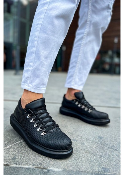 Siyah Renk Bağcıklı Poli Taban Favo Unisex Ayakkabı Sneaker TB021