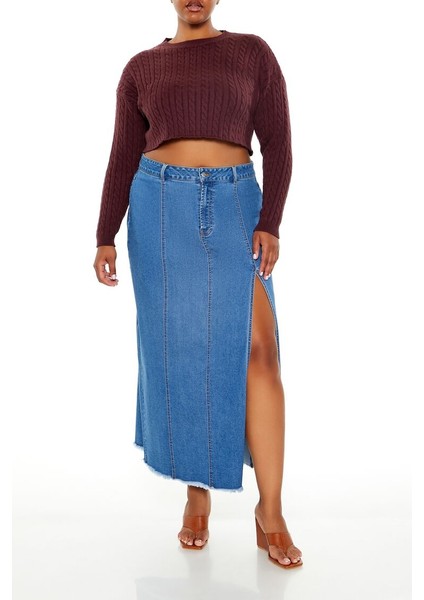 F21 Plus Size Örgü Crop Kazak fiyatları
