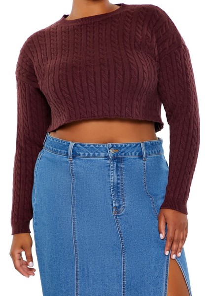 F21 Plus Size Örgü Crop Kazak modelleri