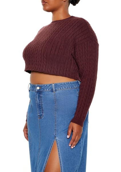 F21 Plus Size Örgü Crop Kazak fırsatları