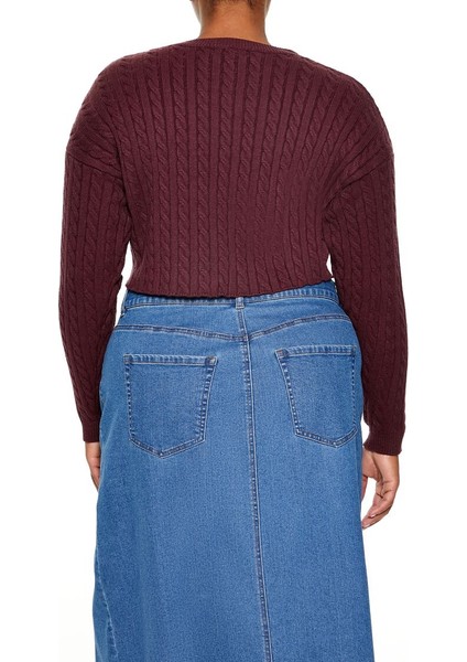 F21 Plus Size Örgü Crop Kazak indirimleri