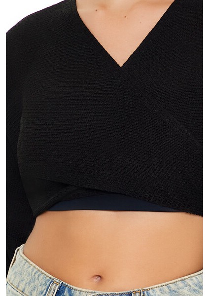 F21 Kruvaze Yaka Crop Kazak