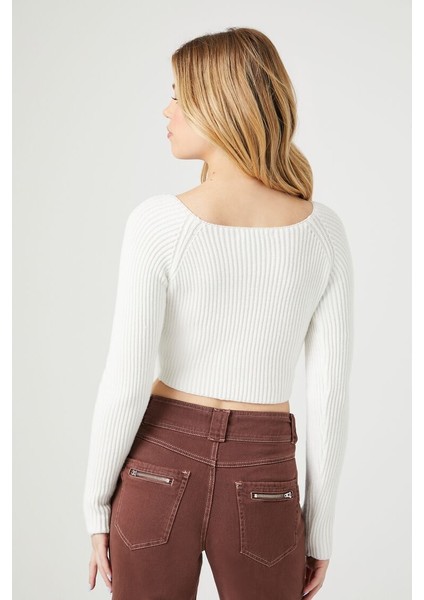 F21 V Yaka Fitilli Crop Kazak