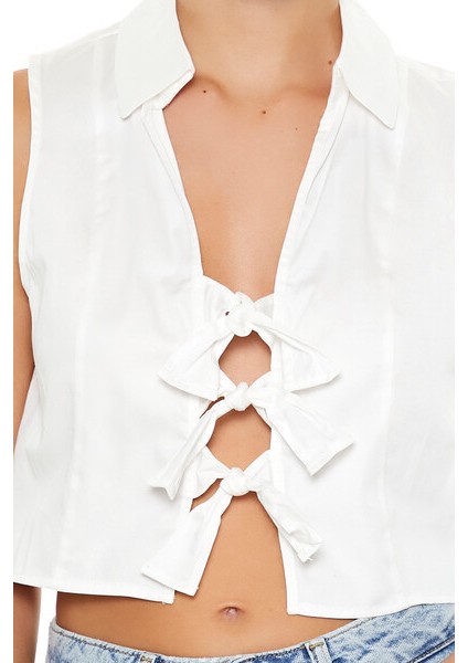 F21 Fiyonklu Önü Açık Bluz