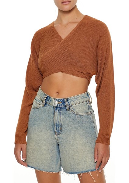 F21 Kruvaze Yaka Crop Kazak