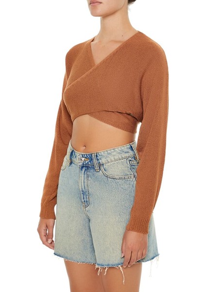 F21 Kruvaze Yaka Crop Kazak