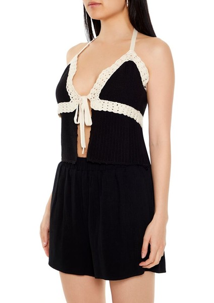 Askılı Halter Yaka Örgü Bluz