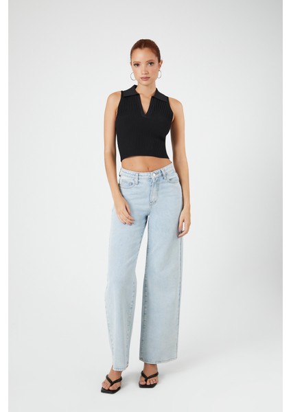 Örgü V Yaka Crop Bluz