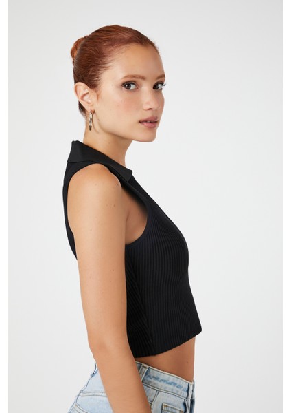 Örgü V Yaka Crop Bluz