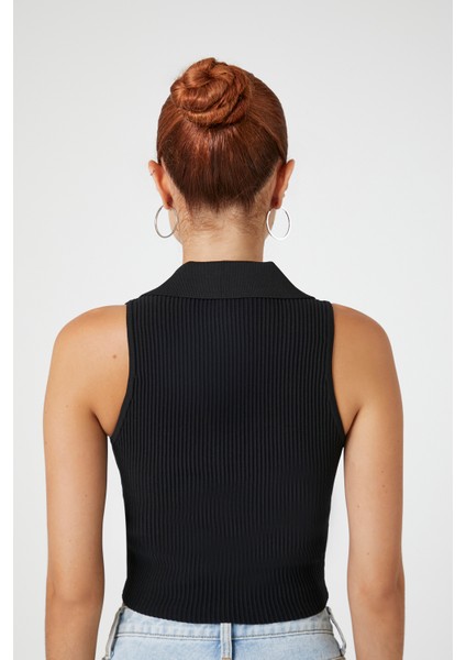 Örgü V Yaka Crop Bluz