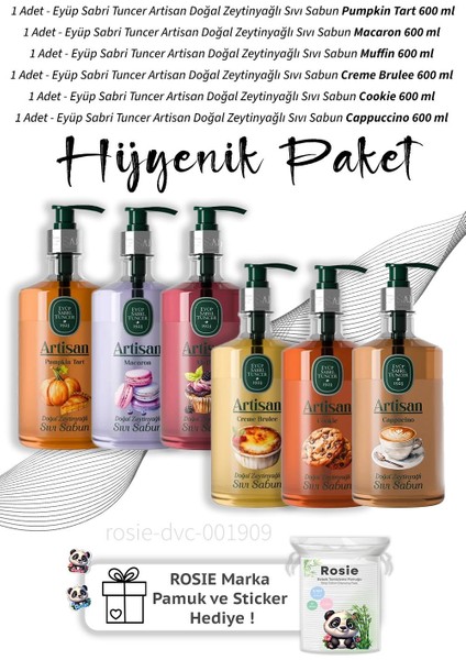 Artisan Doğal Zeytinyağlı Sıvı Sabun Hijyen Paketi Pumpkin Tart, Macaron, Muffin, Creme Brulee, Cappuccino ve Cookie
