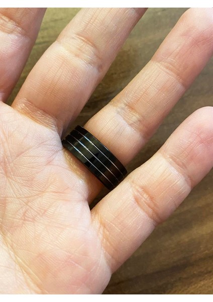 Erkek Üç Çizgi Model Siyah Tungsten Yüzük