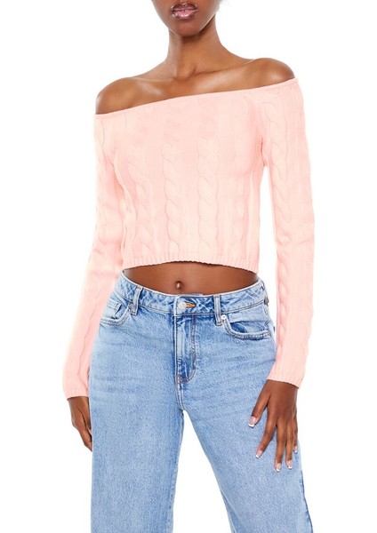 F21 Omzu Açık Crop Kazak