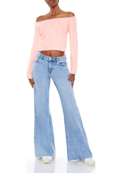 F21 Omzu Açık Crop Kazak