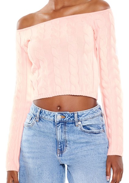 F21 Omzu Açık Crop Kazak